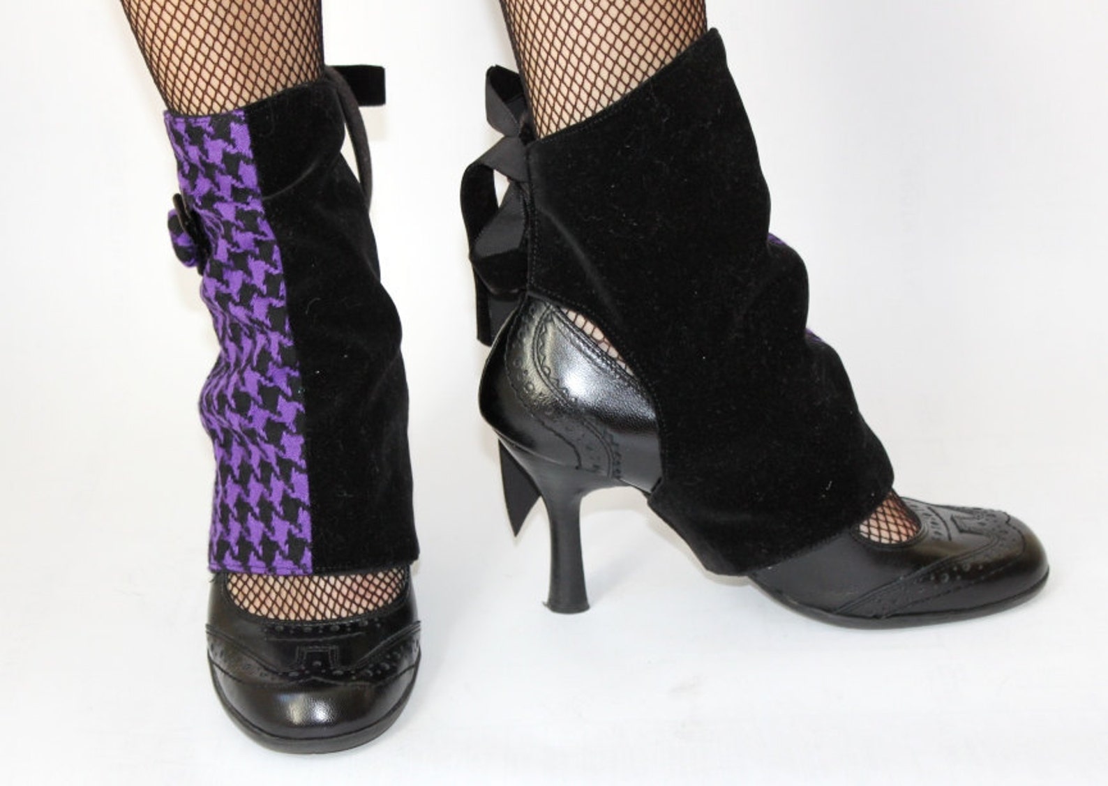 Spats Purple Houndstooth and Black Velvet. Handmade. OOAK - Etsy