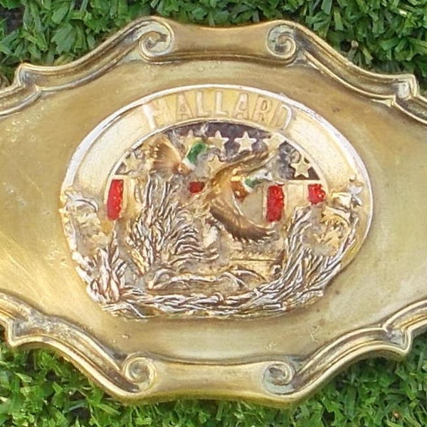 Vintage 1978 MALLARD Belt Buckle Raintree 3 5/8" x 2.5" Brass Ducks Hunting