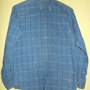 Young Men&#39;s PLAIN POCKETS Vintage 80s Blue Plaid Flannel Shirt 18/20