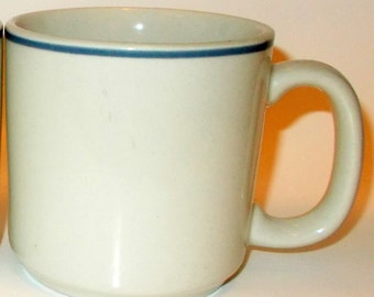 Vintage Coffee Mug White with Blue Rim at Top