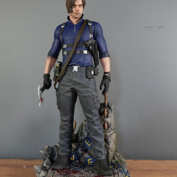 Leon Kennedy y Racoon / Pintado a mano / Resident Evil Requiem / Estatua coleccionable de resina