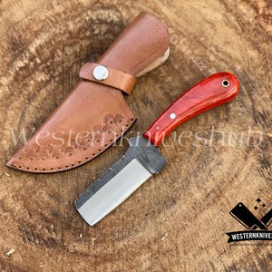 Handcrafted Carbon Steel Bull Cutter Cowboy Knife –Blade with Resin Handle & Leather Sheath | Western-Style Hunting Knife | Unique Gif