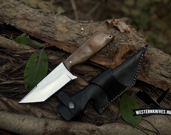 Handmade D2 Steel Utility Knife • 7" Micarta Handle, Leather Sheath