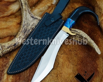Handmade J2 Steel Bowie Knife | Resin & Buffalo Horn Handle, Leather Sheath