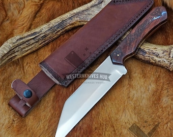 Seax Knife – Handmade Viking Seax knife Wood Handle, Leather Sheath