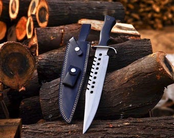 Handmade Carbon Steel Bowie Knife Micarta Handle With Leather Sheath