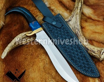 Handcrafted J2 Steel Bowie Knife | Resin & Buffalo Horn Handle, Leather Sheath