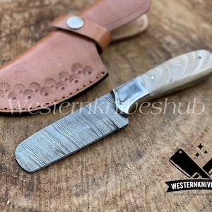 7”Cowboy Bull Cutter Knife –  Blade with Carved Resin Handle & Leather Sheath | Western Knife | Gift for Him | Gift For Her