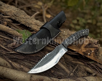 Cuchillo artesanal de acero D2 de 12 pulgadas / Mango de micarta / Funda de cuero personalizada / Cuchillo para acampar al aire libre