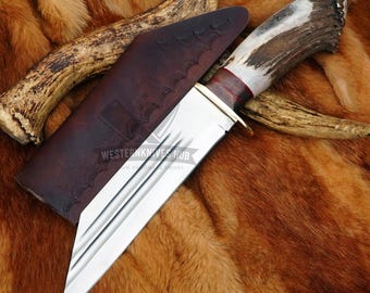 Cuchillo Seax personalizado – Cuchillo de hoja fija de acero D2 hecho a mano – Mango de madera y asta de ciervo de 35,5 cm