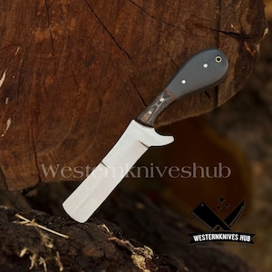 Handcrafted D2 Steel Bull Cutter Cowboy Knife –Blade with Resin And Wood Handle & Leather Sheath | Western-Style Hunting Knife | Unique Gif