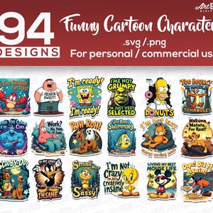 Bundle of Funny Cartoon Characters svg  Funny Cartoon Characters, Cartoon Humor Designs, Funny Cartoon Quotes, and Cartoon Fun