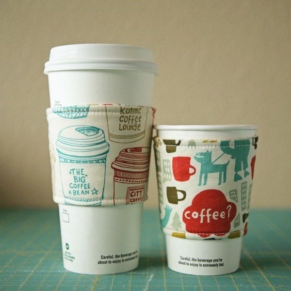 Set of Two - Reusable Reversible Eco-Friendly Coffee Cup Sleeves - FREE SHIPPING within US