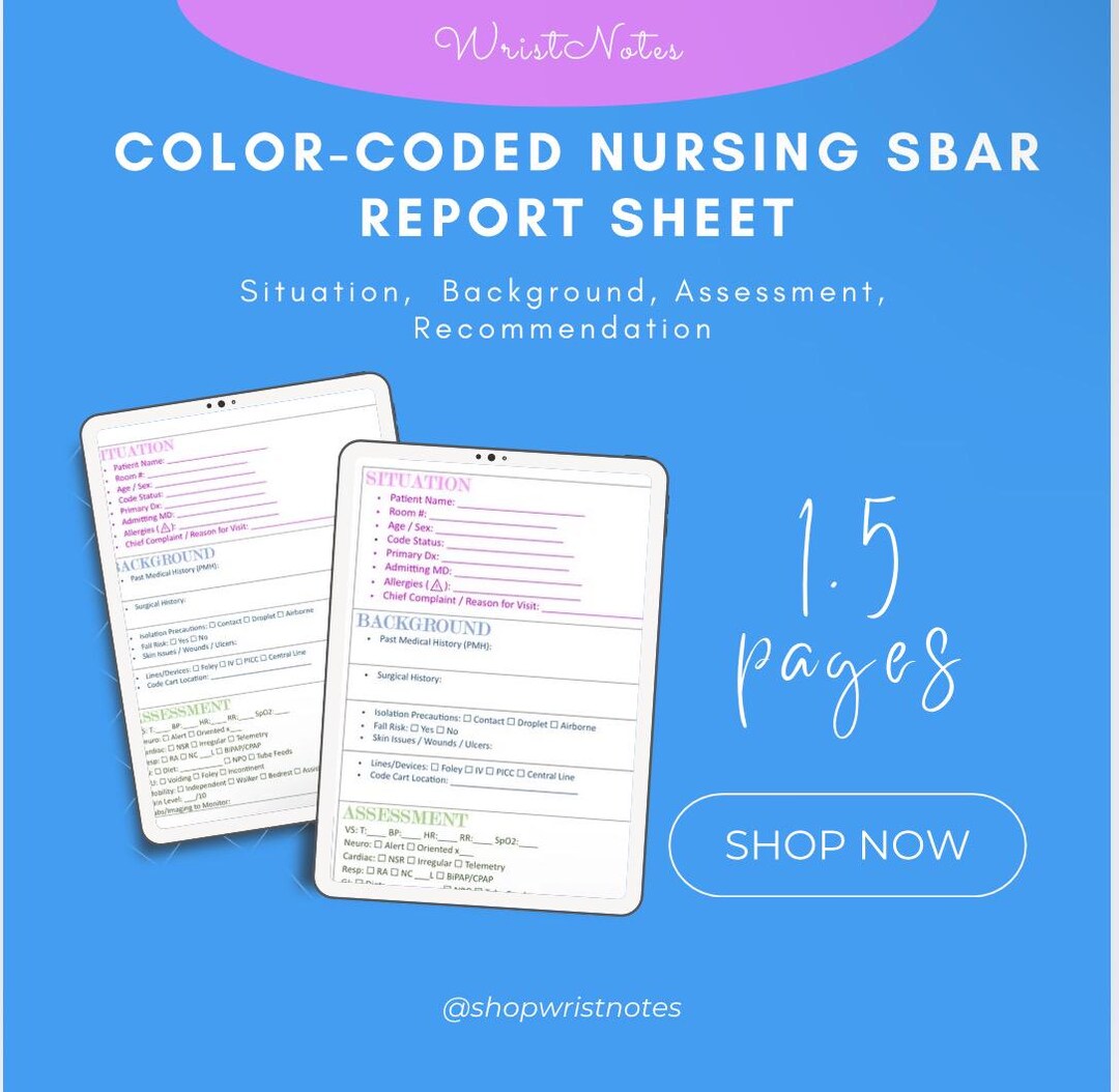 Sbar Colour Code Color-coded Nursing SBAR Report Sheet – Fillable PDF (digital Download ...