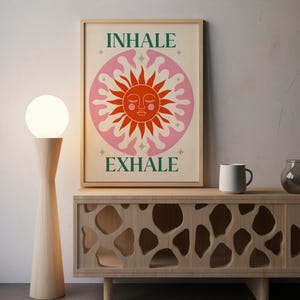 Inhale Exhale Wall Art Poster – Boho Sun and Moon Print for Meditation, Yoga, Mindfulness, Self Care, Relaxation, Calm Decor, Wellness Gift