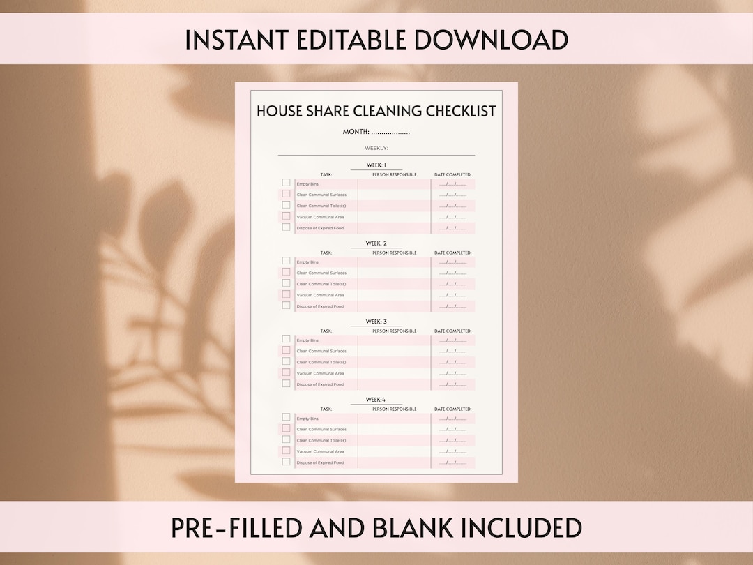 Editable House Share Cleaning Schedule | Uni Student Cleaning Rota ...