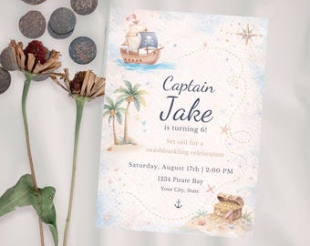 Pirate Birthday Invitation – Editable Canva Invite for Kids Party – Instant Download