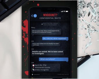 Editable Modern Murder Mystery Invitation Template: True Crime Canva Instant Download