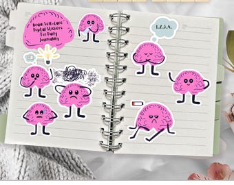 Brain Self-Care Digital Stickers | Mental Health Journaling PNG Bundle (Digital Download)