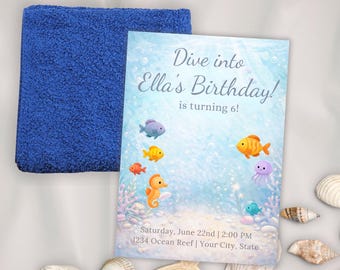 Under the Sea Birthday Invitation Template | Editable Ocean Birthday Invite | Canva Instant Download |