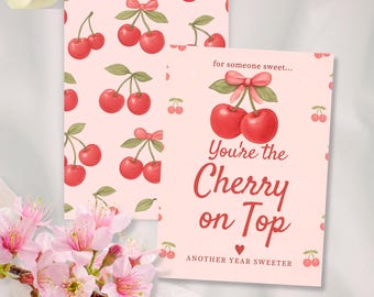 Editable Cherry Birthday Card Template – Coquette Sweet 16, 18th, 21st, 25th (Canva)