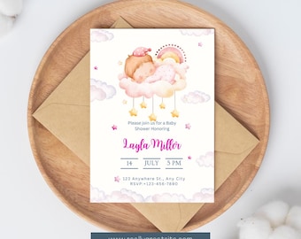 Baby Girl Shower Invitation – Printable & Editable, Custom Baby Shower Invite, Pink Design, Cute Digital Invitation for Baby Shower Party