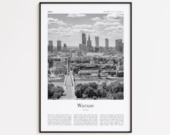 Warsaw Black and White Print, Warsaw Photo Poster, Warsaw Travel Poster Gift, Poland Wall Art Print, Minimal Home Decor Print