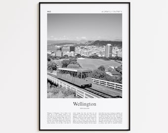 Wellington Black and White Print, Wellington Photo Poster, Wellington Travel Poster Gift, New Zealand Wall Art Print, Modern Travel Print