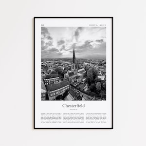 Chesterfield Black and White Print, Chesterfield Photo Poster, Chesterfield Travel Poster Gift, United Kingdom Wall Art Print