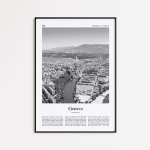 Geneva Black and White Print, Geneva Photo Poster, Geneva Travel Poster Gift, Switzerland Wall Art Print, Minimal Home Decor Print