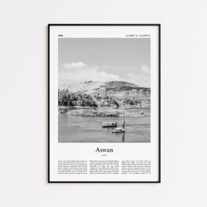 Impresión en blanco y negro de Asuán, póster fotográfico de Asuán, póster de viaje de Asuán, impresión de arte mural de Egipto, impresión minimalista para decoración del hogar.