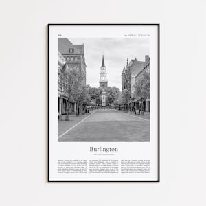 Burlington Black and White Print, Burlington Photo Poster, Burlington Travel Poster Gift, Vermont, United States, USA Wall Art Print