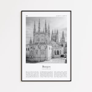 Burgos Schwarzweißdruck, Burgos Fotoposter, Burgos Reiseplakat Geschenk, Kastilien und León, Spanien Wandkunst, moderner Reisedruck