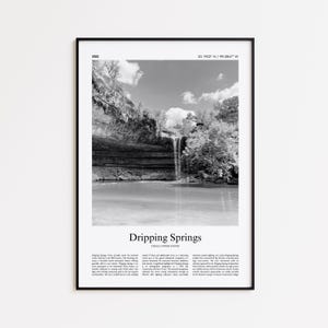 Dripping Springs Black and White Print, Dripping Springs Photo Poster, Dripping Springs Travel Poster Gift, Texas, United States, USA