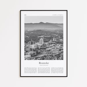 Roanoke Black and White Print, Roanoke Photo Poster, Roanoke Travel Poster Gift, Virginia, United States, USA Wall Art Print