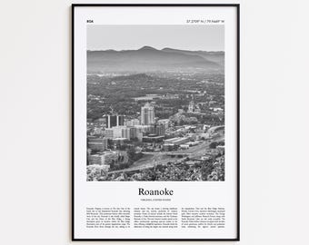 Roanoke schwarz weiß Druck, Roanoke Foto Poster, Roanoke Reise Poster Geschenk, Virginia, Vereinigte Staaten, USA Wand Kunst Druck