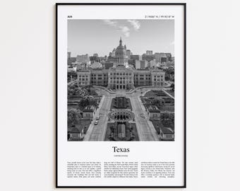 Texas Black and White Print, Texas Photo Poster, Texas Travel Poster Gift, United States, USA Wall Art Print, Minimal Home Decor Print