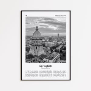 Springfield Black and White Print, Springfield Photo Poster, Springfield Travel Poster Gift, Illinois, United States, USA Wall Art Print