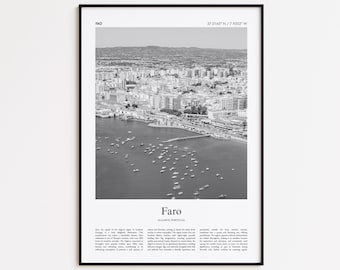 Faro Black and White Print, Faro Photo Poster, Faro Travel Poster Gift, Algarve, Portugal Wall Art Print, Minimal Home Decor Print