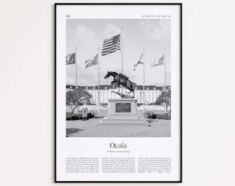Ocala Black and White Print, Ocala Photo Poster, Ocala Travel Poster Gift, Florida, United States, USA Wall Art Print, Modern Travel Print