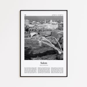 Impression noir et blanc de Salem, affiche photo de Salem, cadeau d&#39;affiche de voyage de Salem, Oregon, États-Unis, impression d&#39;art mural, impression de voyage moderne