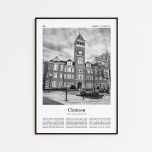 Clemson Black and White Print, Clemson Photo Poster, Clemson Travel Poster Gift, South Carolina, United States, USA Wall Art Print