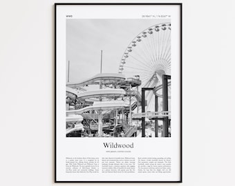 Wildwood Black and White Print, Wildwood Photo Poster, Wildwood Travel Poster Gift, New Jersey, United States, USA Wall Art Print