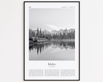 Idaho Black and White Print, Idaho Photo Poster, Idaho Travel Poster Gift, United States, USA Wall Art Print, Minimal Home Decor Print