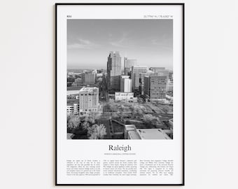 Raleigh Black and White Print, Raleigh Photo Poster, Raleigh Travel Poster Gift, North Carolina, United States, USA Wall Art Print