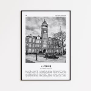 Clemson Black and White Print, Clemson Photo Poster, Clemson Travel Poster Gift, South Carolina Wall Art Print, Minimal Home Decor Print