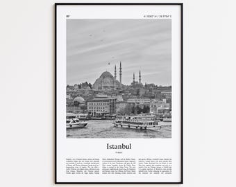 Impresión en blanco y negro de Estambul, póster fotográfico de Estambul, póster de viaje de Estambul, impresión de arte mural de Turquía, impresión minimalista para decoración del hogar.