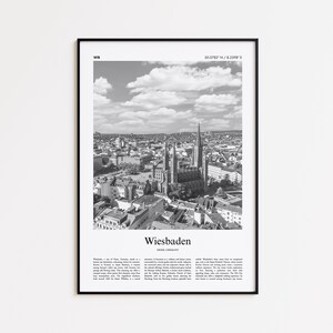 Impresión en blanco y negro de Wiesbaden, póster fotográfico de Wiesbaden, póster de viaje de Wiesbaden, impresión de arte mural de Hesse, Alemania, impresión de viaje moderna