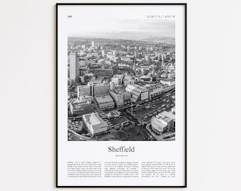 Sheffield Black and White Print, Sheffield Photo Poster, Sheffield Travel Poster Gift, Yorkshire, United Kingdom Wall Art Print