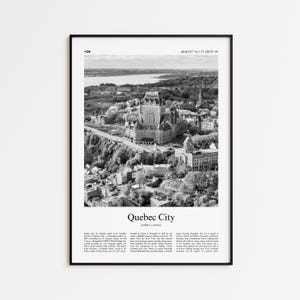 Impression noir et blanc de la ville de Québec, affiche photo de la ville de Québec, cadeau affiche de voyage de la ville de Québec, Québec, Canada